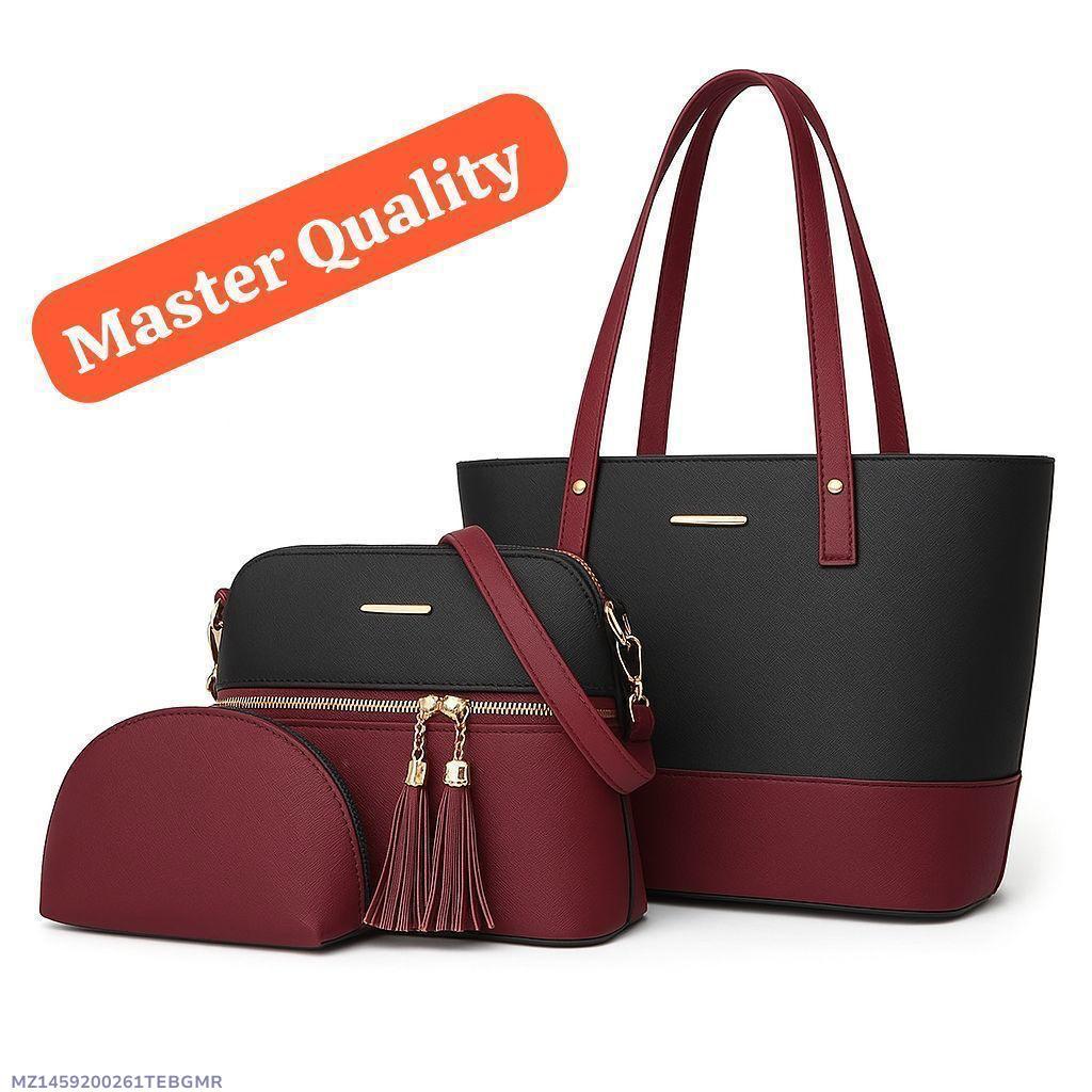 Stylish Girl's Black Rexine Handbag set-3 pcs