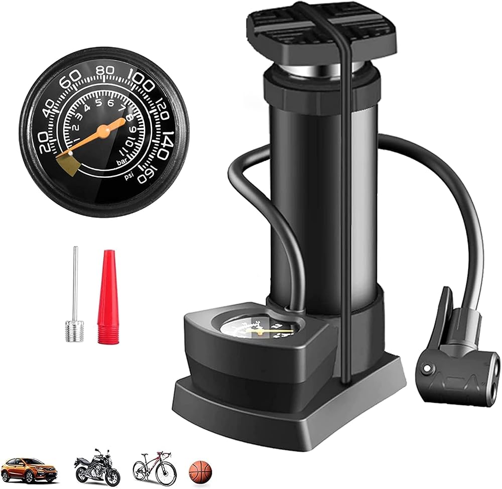 Single Cylinder Foot Air Pump with Pressure Gauge  – Heavy Duty Tyre Inflator for Bikes, Cars & Motorcycles