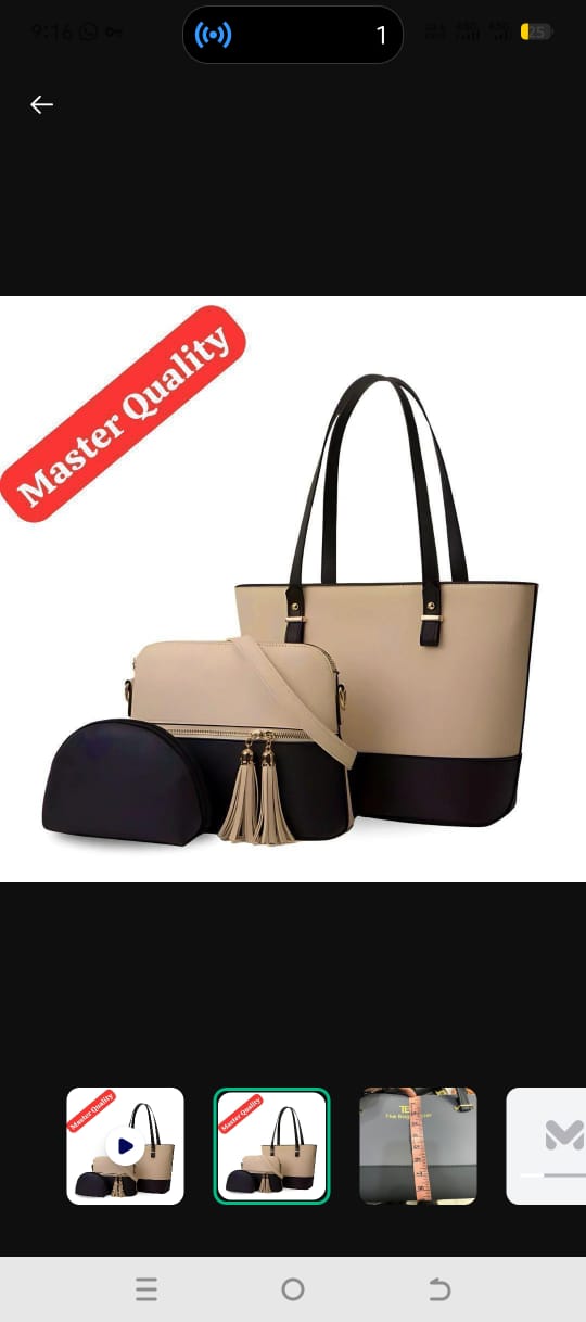 Stylish Girl's Black Rexine Handbag set-3 pcs