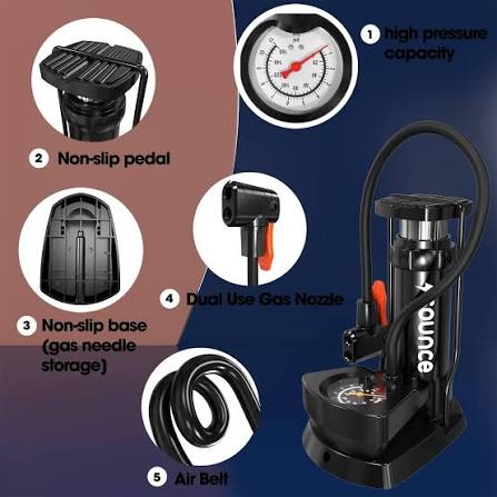 Single Cylinder Foot Air Pump with Pressure Gauge  – Heavy Duty Tyre Inflator for Bikes, Cars & Motorcycles