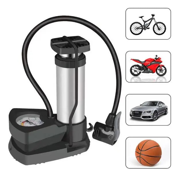 Single Cylinder Foot Air Pump with Pressure Gauge  – Heavy Duty Tyre Inflator for Bikes, Cars & Motorcycles